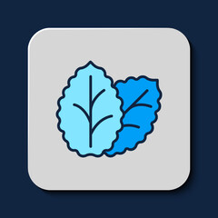Filled outline Tobacco leaf icon isolated on blue background. Tobacco leaves. Vector