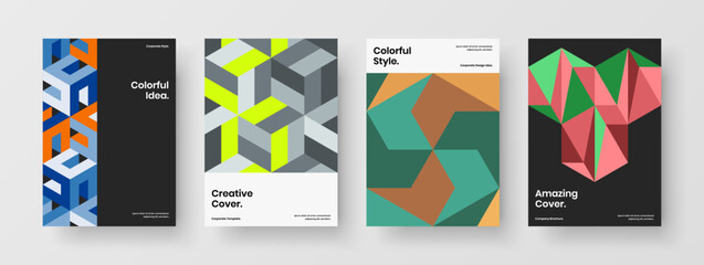 Fototapeta premium Abstract mosaic pattern poster layout set. Original booklet A4 design vector concept collection.