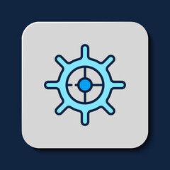 Filled outline Ship steering wheel icon isolated on blue background. Vector