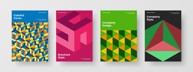 Clean geometric hexagons banner concept set. Trendy booklet A4 design vector illustration collection.