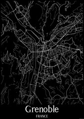 Black and White city map poster of Grenoble France.