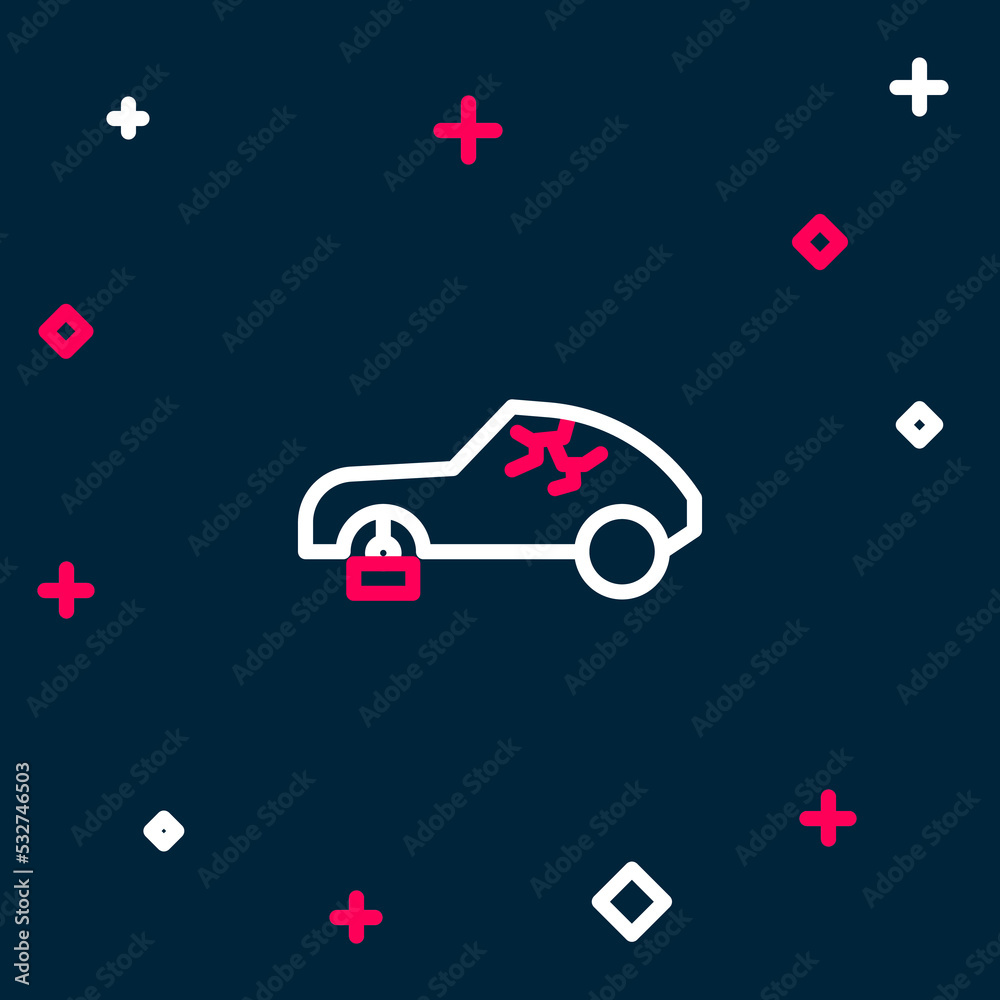 Sticker Line Broken car icon isolated on blue background. Car crush. Colorful outline concept. Vector