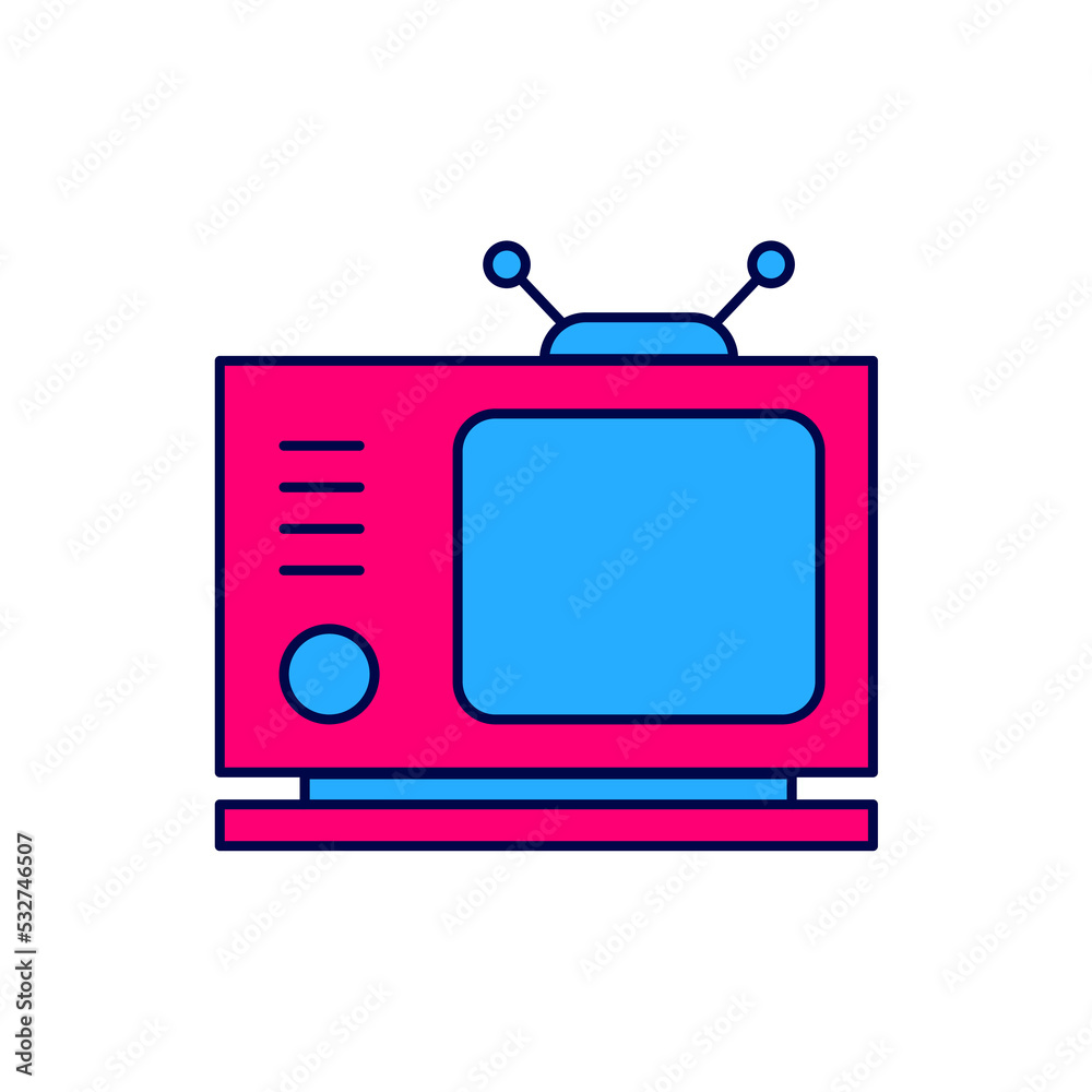 Sticker Filled outline Retro tv icon isolated on white background. Television sign. Vector