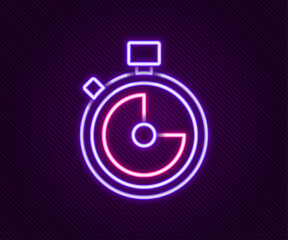 Glowing neon line Stopwatch icon isolated on black background. Time timer sign. Chronometer sign. Colorful outline concept. Vector