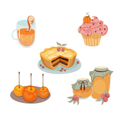 Big set of Hygge icons. Warm and cozy hand drawn vector illustration. Autumn elements for greeting cards, posters, stickers and seasonal design.