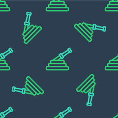 Line Fire hose reel icon isolated seamless pattern on blue background. Vector