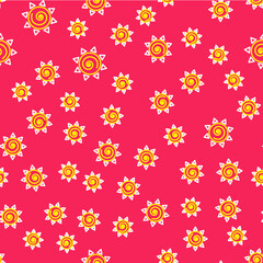 Line Sun icon isolated seamless pattern on red background. Vector