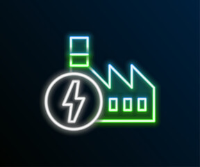 Glowing neon line Nuclear power plant icon isolated on black background. Energy industrial concept. Colorful outline concept. Vector