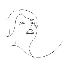 One continuous line hand drawn vector art with beautiful woman face in elegant curve. Black isolated on white background. Modern simplistic design for fashion, wall art, print, tattoo, cover, card.