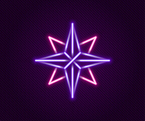 Glowing neon line Wind rose icon isolated on black background. Compass icon for travel. Navigation design. Colorful outline concept. Vector
