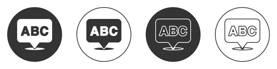 Black Alphabet icon isolated on white background. Circle button. Vector