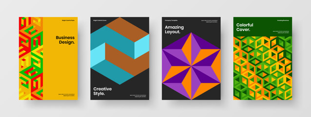 Original book cover A4 vector design concept collection. Abstract geometric tiles postcard template bundle.
