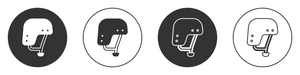 Black Skateboard helmet icon isolated on white background. Extreme sport. Sport equipment. Circle button. Vector