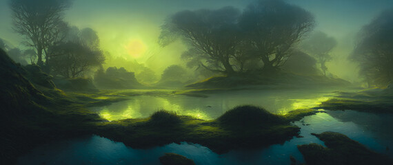 Fototapeta na wymiar Artistic concept painting of a beautiful river landscape, background illustration