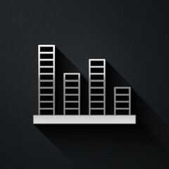 Fototapeta premium Silver Music equalizer icon isolated on black background. Sound wave. Audio digital equalizer technology, console panel, pulse musical. Long shadow style. Vector