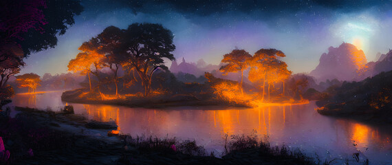 Fototapeta na wymiar Artistic concept painting of a beautiful river landscape, background illustration