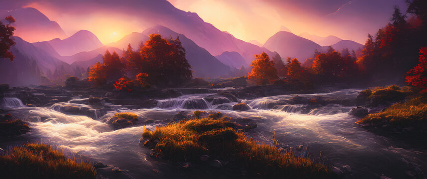 Artistic concept painting of a beautiful river landscape, background illustration © 4K_Heaven