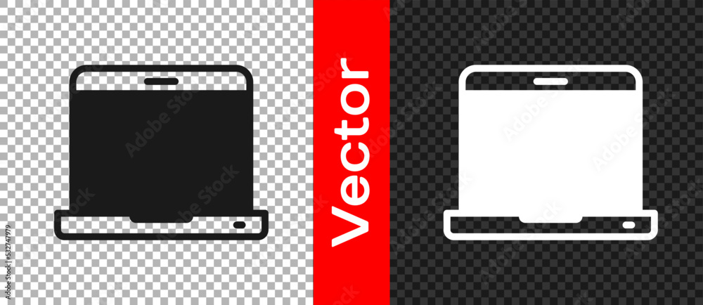 Poster black laptop icon isolated on transparent background. computer notebook with empty screen sign. vect