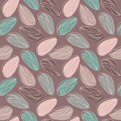 Vector seamless pattern with almonds. Vegan food illustration.