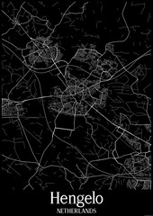 Black and White city map poster of Hengelo Netherlands.