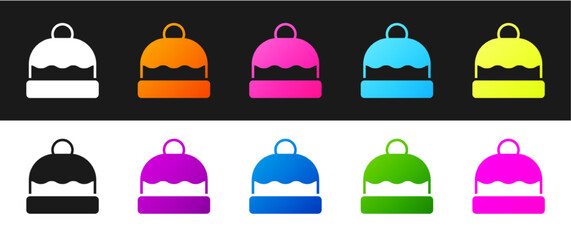 Set Beanie hat icon isolated on black and white background. Vector