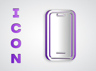 Paper cut Smartphone, mobile phone icon isolated on grey background. Paper art style. Vector