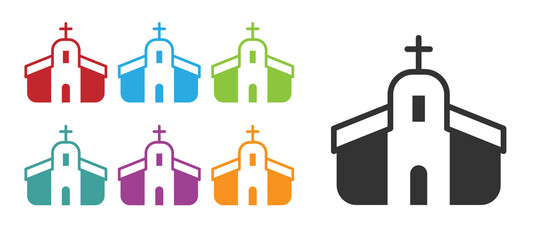 Black Church building icon isolated on white background. Christian Church. Religion of church. Set icons colorful. Vector