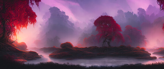 Artistic concept painting of a beautiful river landscape, background illustration