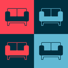 Pop art Sofa icon isolated on color background. Vector