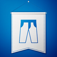 Blue Pants icon isolated on blue background. Trousers sign. White pennant template. Vector