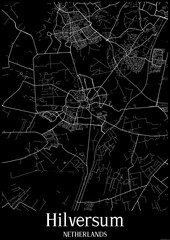 Black and White city map poster of Hilversum Netherlands.