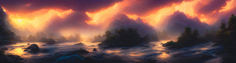 Fototapeta premium Artistic concept painting of a beautiful river landscape, background illustration