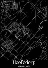 Black and White city map poster of Hoofddorp Netherlands.