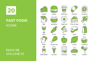 Fast Food icons collection. Set vector line with elements for mobile concepts and web apps. Collection modern icons.