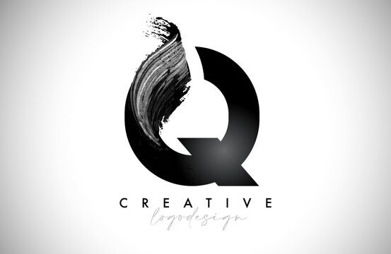 Letter Q Logo Brush Stroke with Artistic Watercolor Paint Brush Icon Vector Design