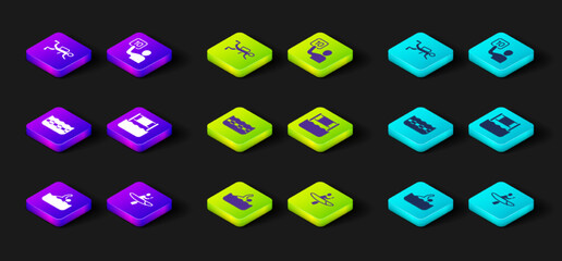 Set Swimmer, Kayak and paddle, Swimming pool, Water volleyball net, Assessment of judges and Scuba diver icon. Vector