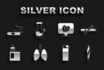 Set Lungs, No smoking, Marijuana joint, spliff, Lighter, Vape mod device, Tobacco leaf, Cigar and Bong icon. Vector