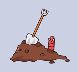 Earthworm and shovel cartoon illustration