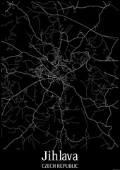 Black and White city map poster of Jihlava Czech Republic.