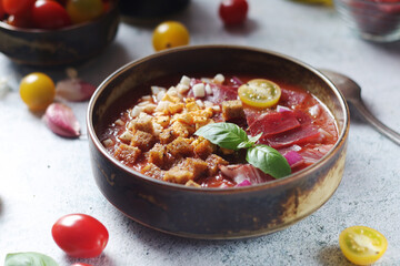 Spanish traditional tomato soup salmorejo
