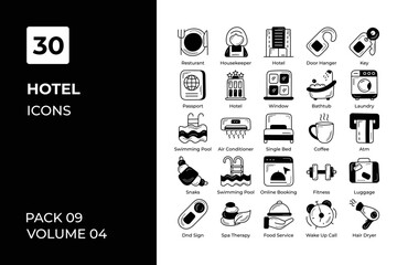 Hotel icons collection. Set vector line with elements for mobile concepts and web apps. Collection modern icons.