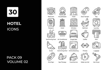 Hotel icons collection. Set vector line with elements for mobile concepts and web apps. Collection modern icons.
