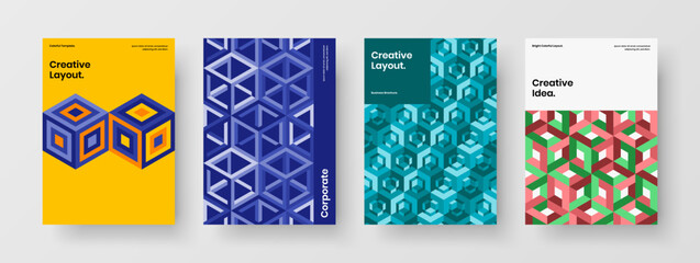 Premium handbill design vector concept bundle. Colorful mosaic tiles leaflet illustration collection.