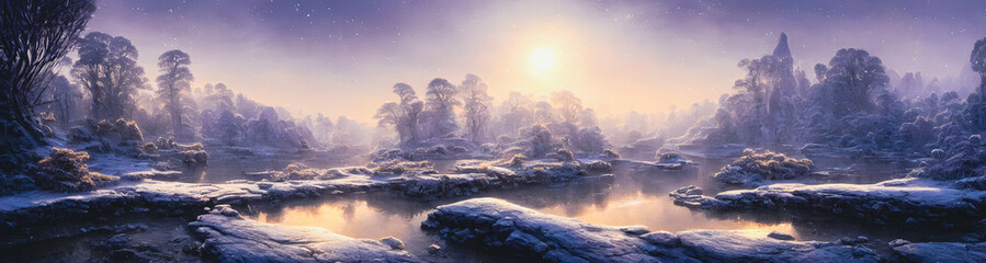 Fototapeta na wymiar Artistic concept painting of a beautiful winter Landscape, background 3d illustration.