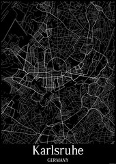 Black and White city map poster of Karlsruhe Germany.