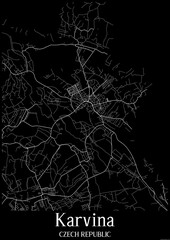 Black and White city map poster of Karvina Czech Republic.