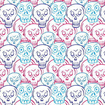 Dia de los muertos seamless vector pattern. The main symbols of the holiday on the dark background. Day of the dead.