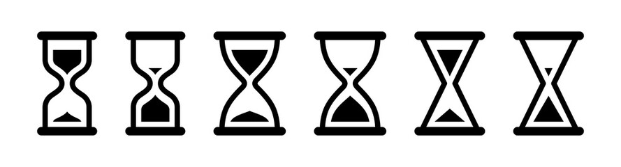 hourglass icon set. Sand watch, sand glass, time glass symbols. Simple flat vector icons.