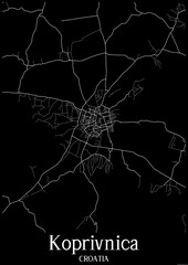 Black and White city map poster of Koprivnica Croatia.