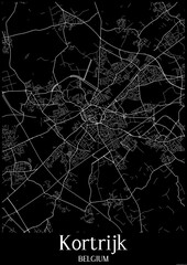 Black and White city map poster of Kortrijk Belgium.